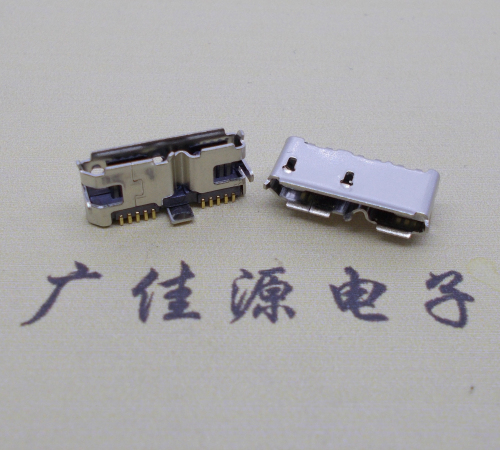 金华 双接口micro usb3.0母座有卷边10pin三个固定脚插板